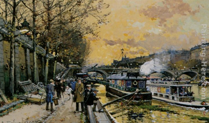 Les Bateau Mouches sur la Seine - Paris painting - Eugene Galien-Laloue Les Bateau Mouches sur la Seine - Paris art painting